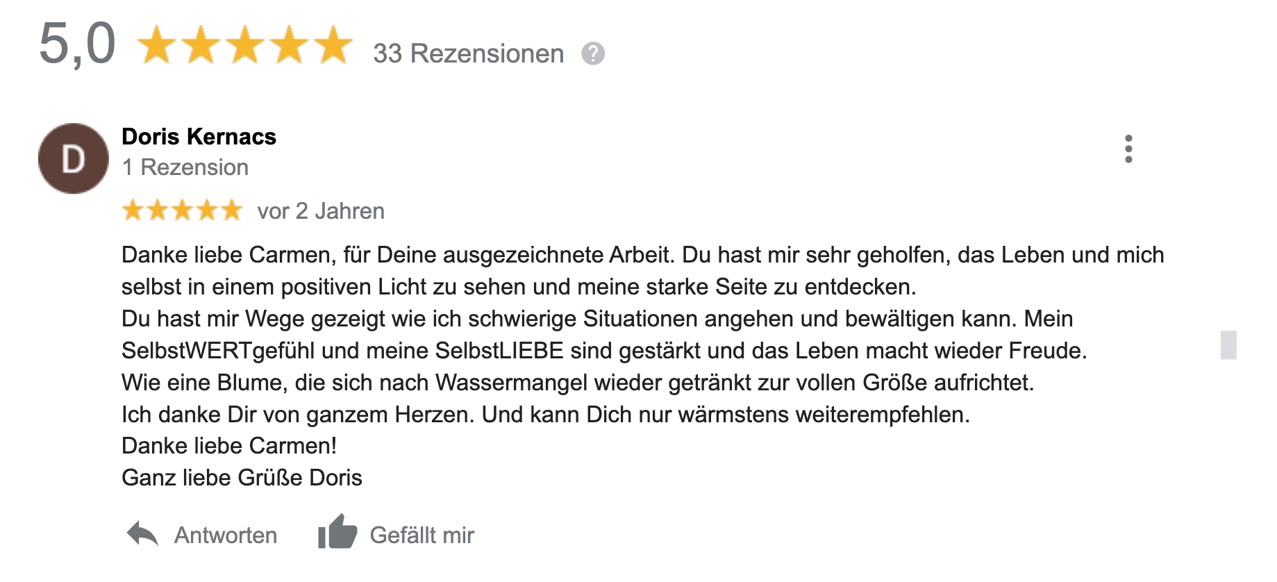 Kundenfeedback Selbstwertkurs